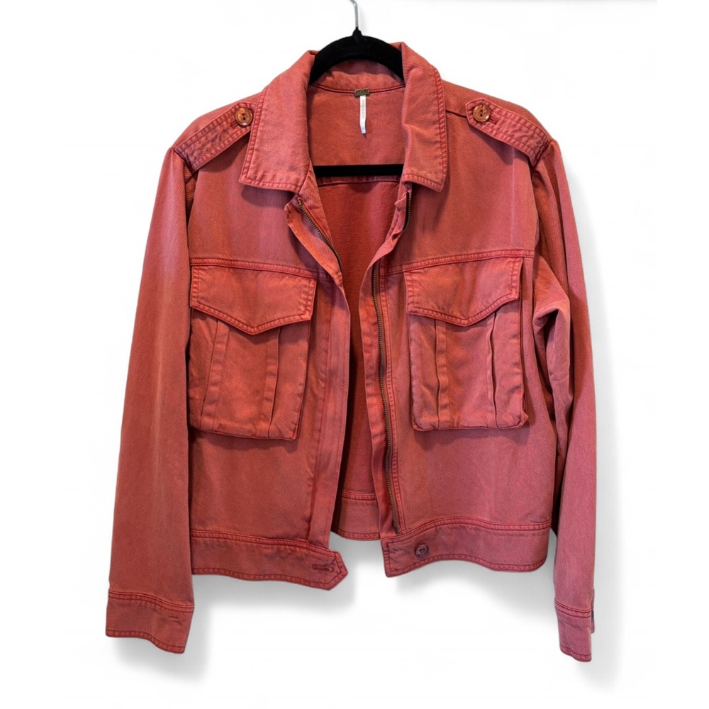 Young Fabulous & Broke Pink Denim Military Army Jacket Lightweight Casual Fall